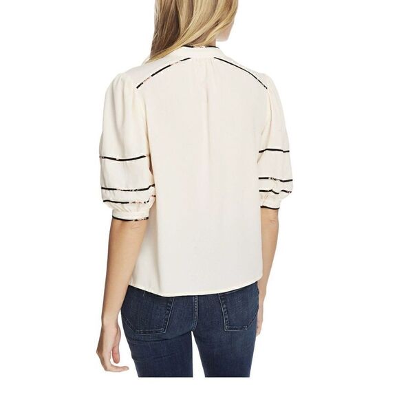 1. State Women’s Cream With Black Lining 1/2 Sleeve Button Up Blouse Sz L Top - Picture 6 of 6